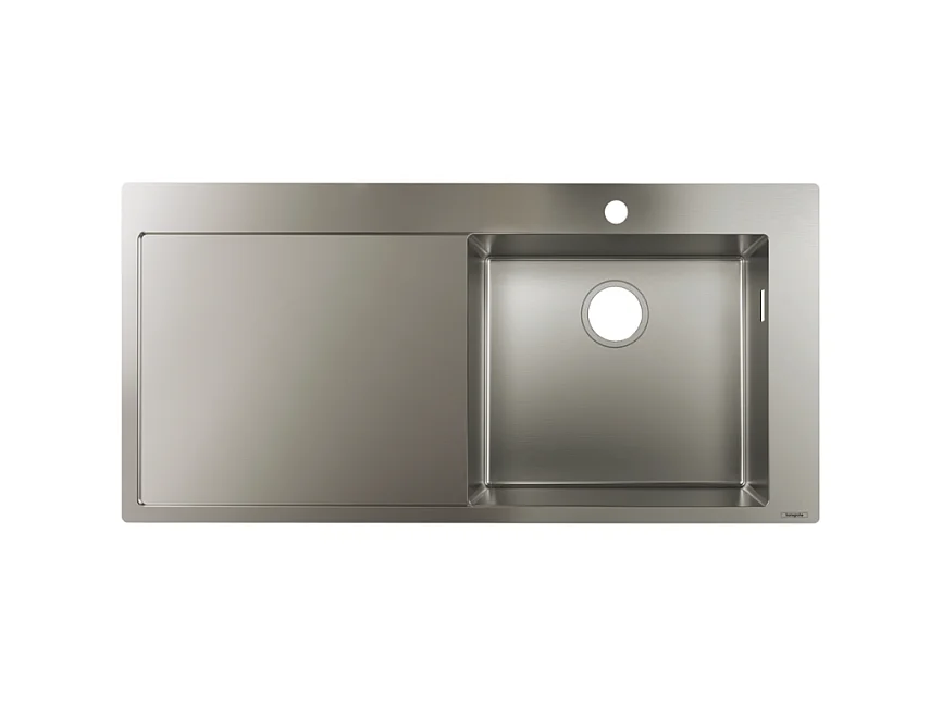 Evier à encastrer 1 bac HANSGROHE S71 450 avec égouttoir à gauche sans vidage inox