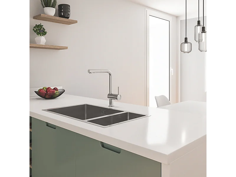 Evier à encastrer 1 bac et demi GROHE K700U acier inoxydable 76 x 45 cm