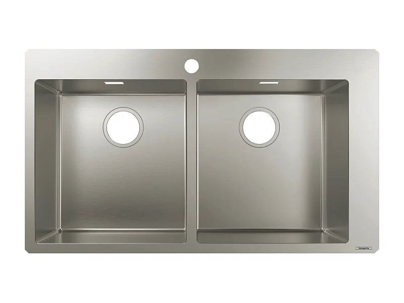 Evier à encastrer 2 bacs HANSGROHE S71 1 trou sans vidage inox