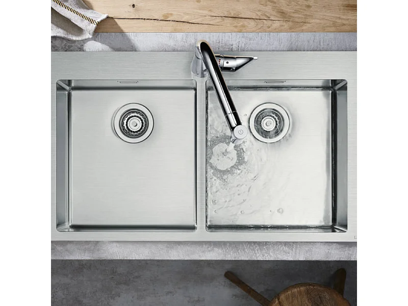 Evier à encastrer 2 bacs HANSGROHE S71 1 trou sans vidage inox