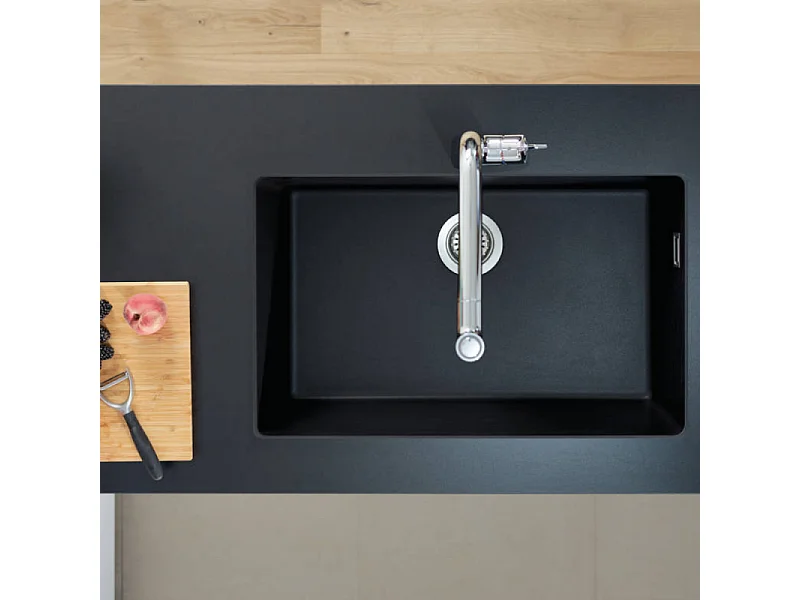 Evier à encastrer sous plan 1 bac HANSGROHE S51 660 avec vidage manuel noir graphite