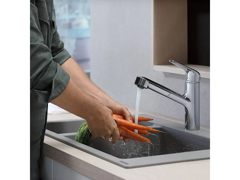 Evier à encastrer 1 bac et demi HANSGROHE S51 avec vidage auto gris béton