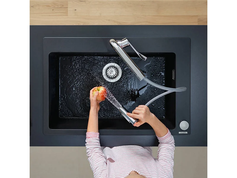 Evier à encastrer 1 bac HANSGROHE S51 660 avec vidage manuel noir graphite