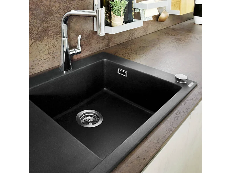 Evier à encastrer 1 bac HANSGROHE S51 450 égouttoir à gauche avec vidage auto noir graphite