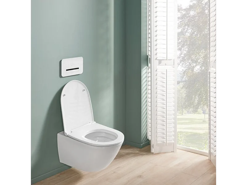 WC suspendu avec bride VILLEROY ET BOCH Universo TwistFlush CeramicPlus blanc avec abattant