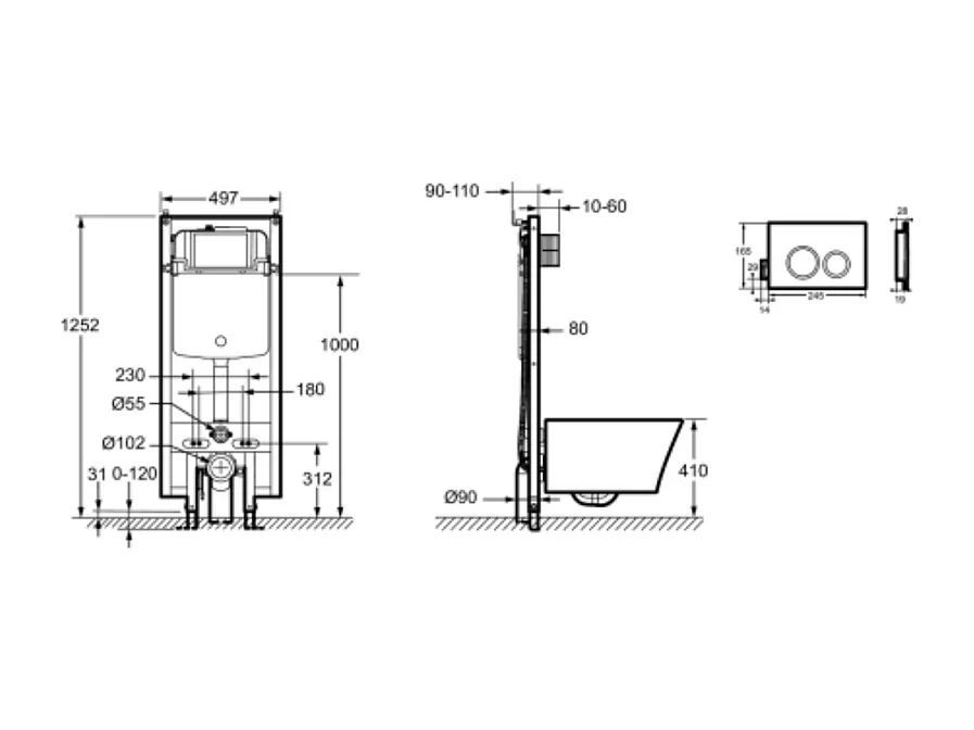 Bâti-support pour WC lavant JACOB DELAFON Seine avec plaque de commande
