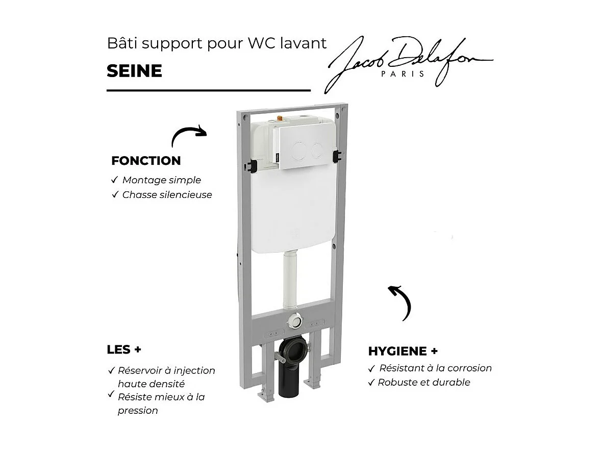 Bâti-support pour WC lavant JACOB DELAFON Seine avec plaque de commande