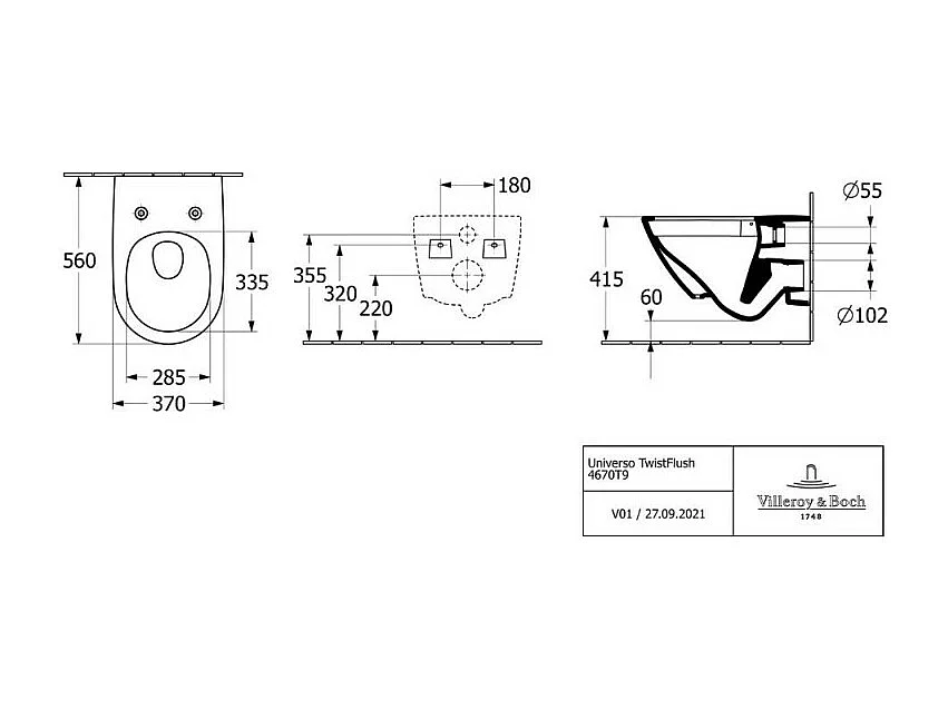 Lot WC modèle suspendu VILLEROY ET BOCH Universo TwistFlush blanc CeramicPlus + bâti et plaque chromée GROHE