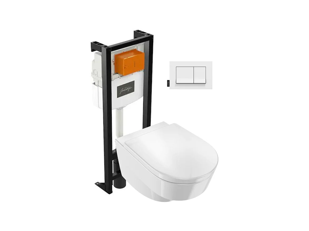 Pack WC suspendu sans bride JACOB DELAFON Odéon Rive Gauche + bâti support + plaque blanche
