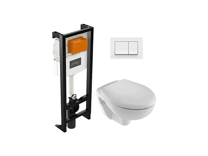Pack WC suspendu JACOB DELAFON Brive semi caréné + bâti-support + abattant standard + plaque blanche