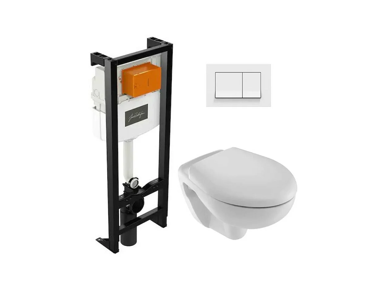 Pack WC suspendu JACOB DELAFON Brive semi caréné + bâti-support + abattant standard + plaque blanche
