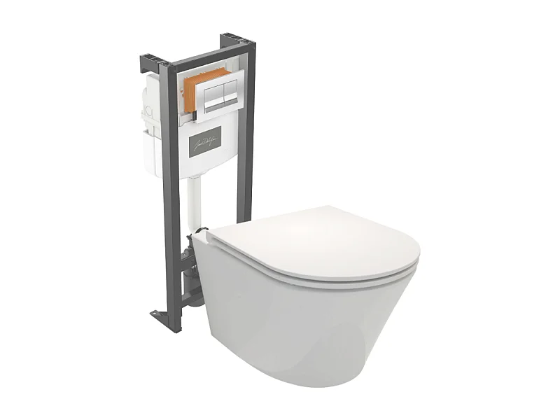 Pack WC suspendu sans bride JACOB DELAFON Rodin+ avec abattant + bâti support + plaque chromée