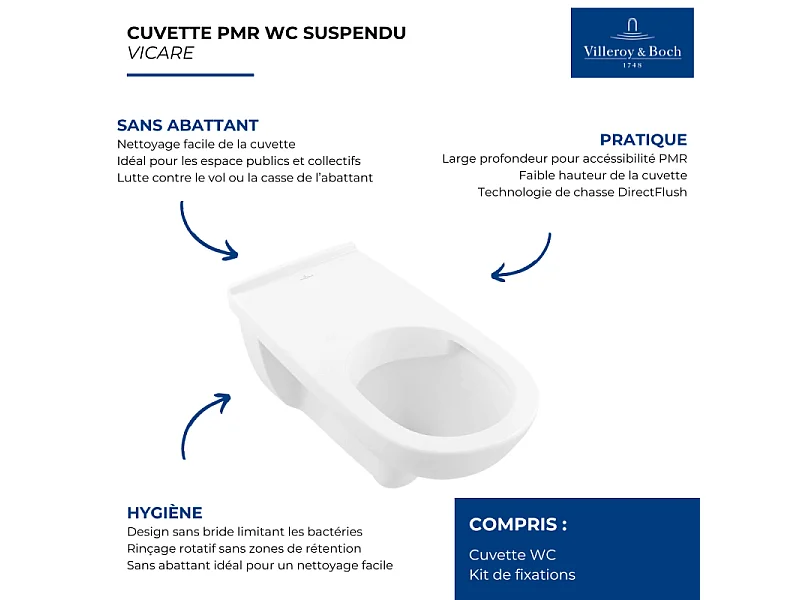 WC suspendu PMR VILLEROY ET BOCH O.novo