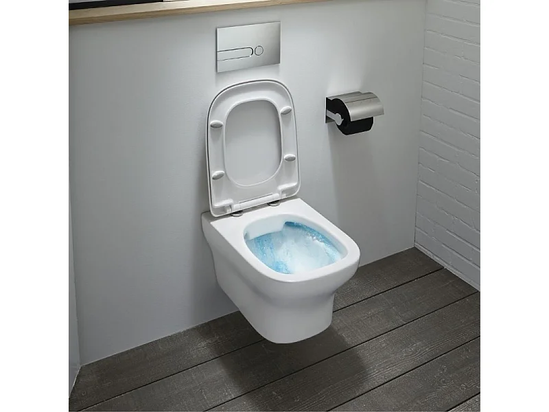 Pack WC suspendu sans bride JACOB DELAFON Vox + bâti support + abattant + plaque blanche