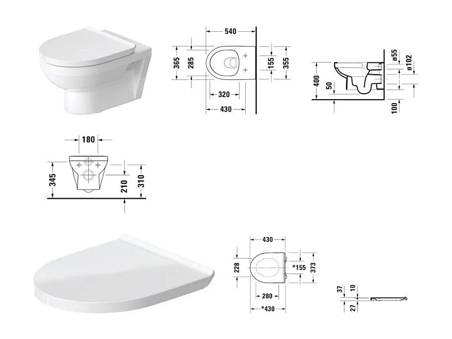 Cuvette WC suspendu sans bride DURAVIT No.1 avec abattant frein de chute déclipsable
