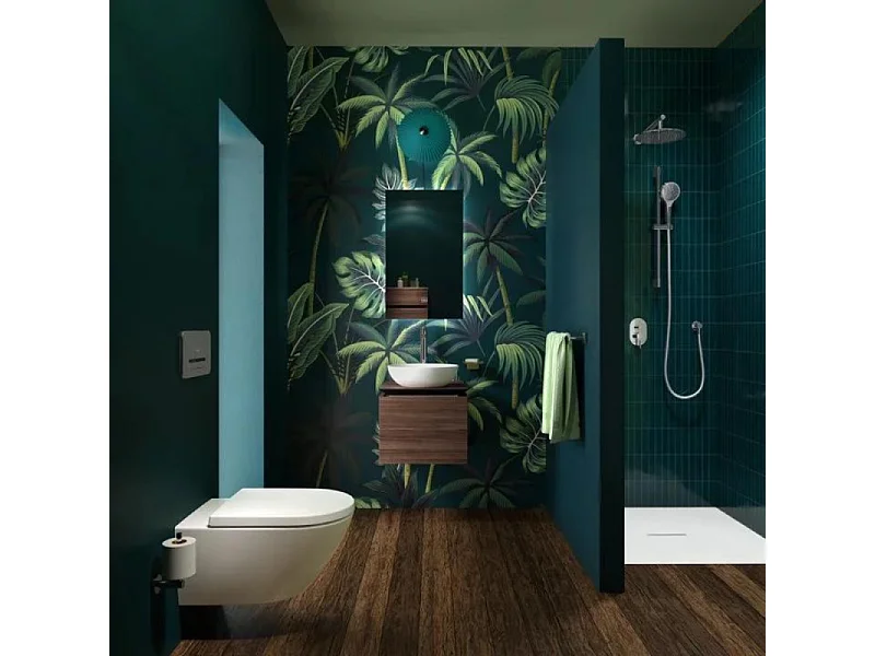 Lot WC modèle suspendu VILLEROY ET BOCH Universo TwistFlush blanc CeramicPlus + bâti et plaque blanche GROHE