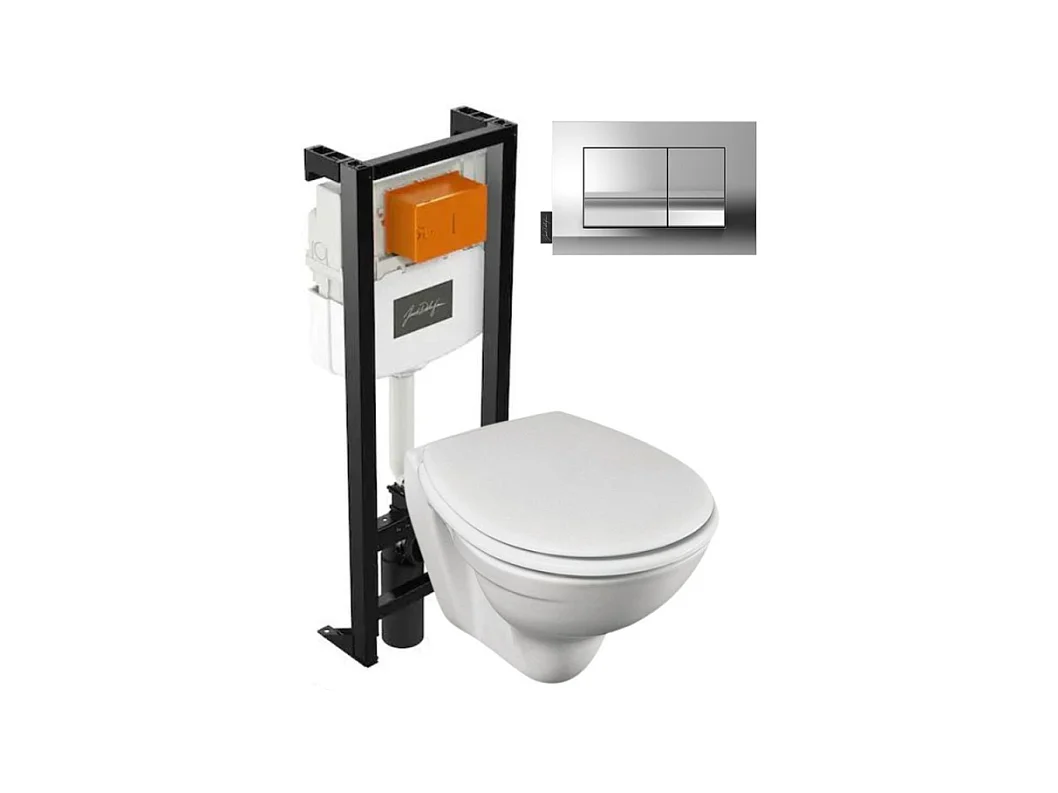 WC suspendu sans bride JACOB DELAFON Patio + bâti-support + plaque chromé