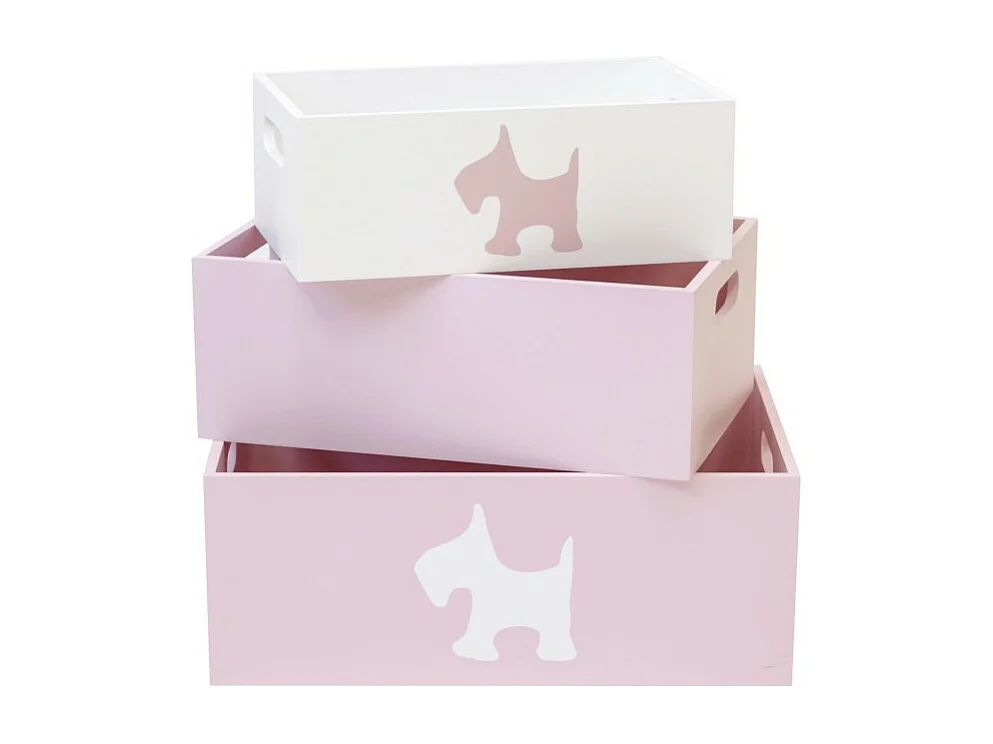 Boîtes lot de 3  en bois rose 15x40x28/13x35x23/11x30x18cm