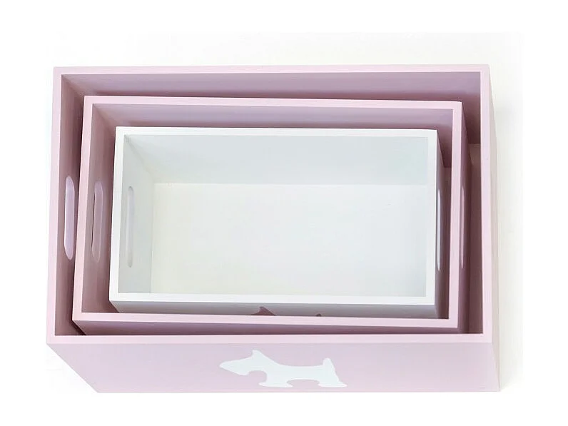 Boîtes lot de 3  en bois rose 15x40x28/13x35x23/11x30x18cm