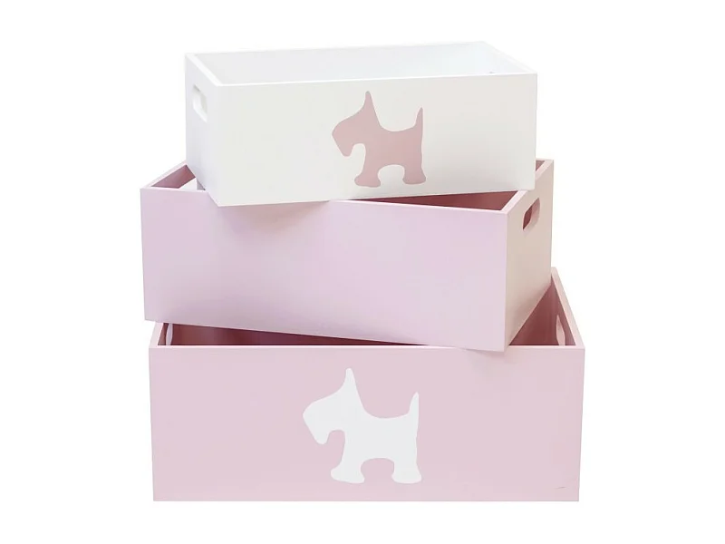 Boîtes lot de 3  en bois rose 15x40x28/13x35x23/11x30x18cm