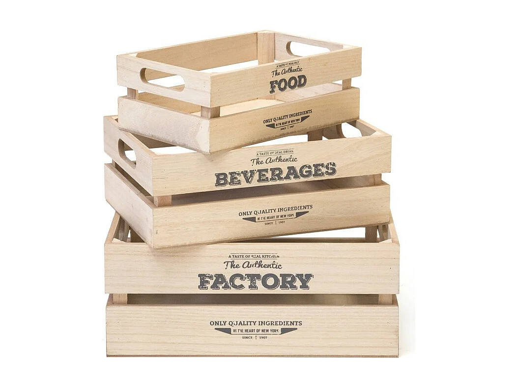 Boîtes lot de 3 en bois marron 17x28x15/32x23x12/27x18x10cm