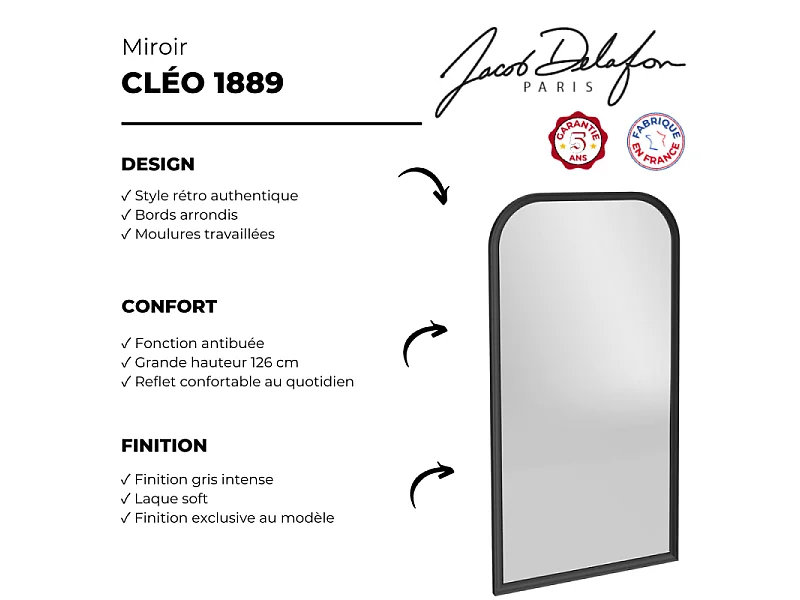 Miroir vertical salle de bain JACOB DELAFON Cléo 1889 Gris Intense