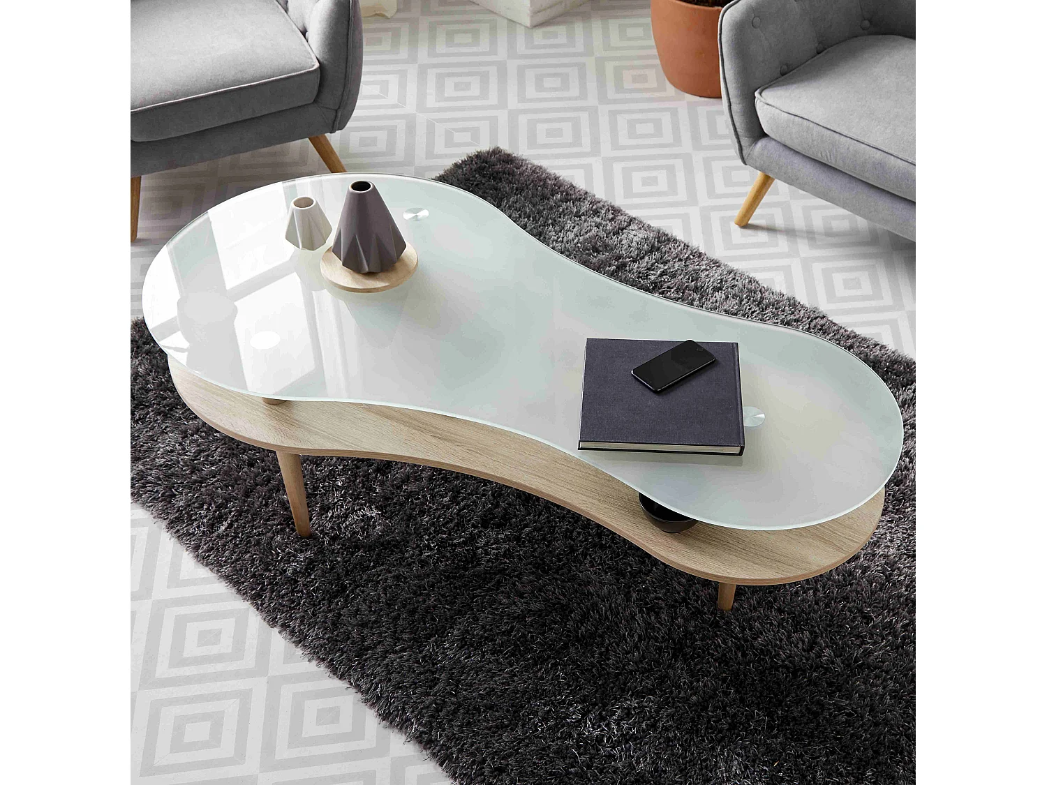 Mesa de centro Peanut con tapa glaseada