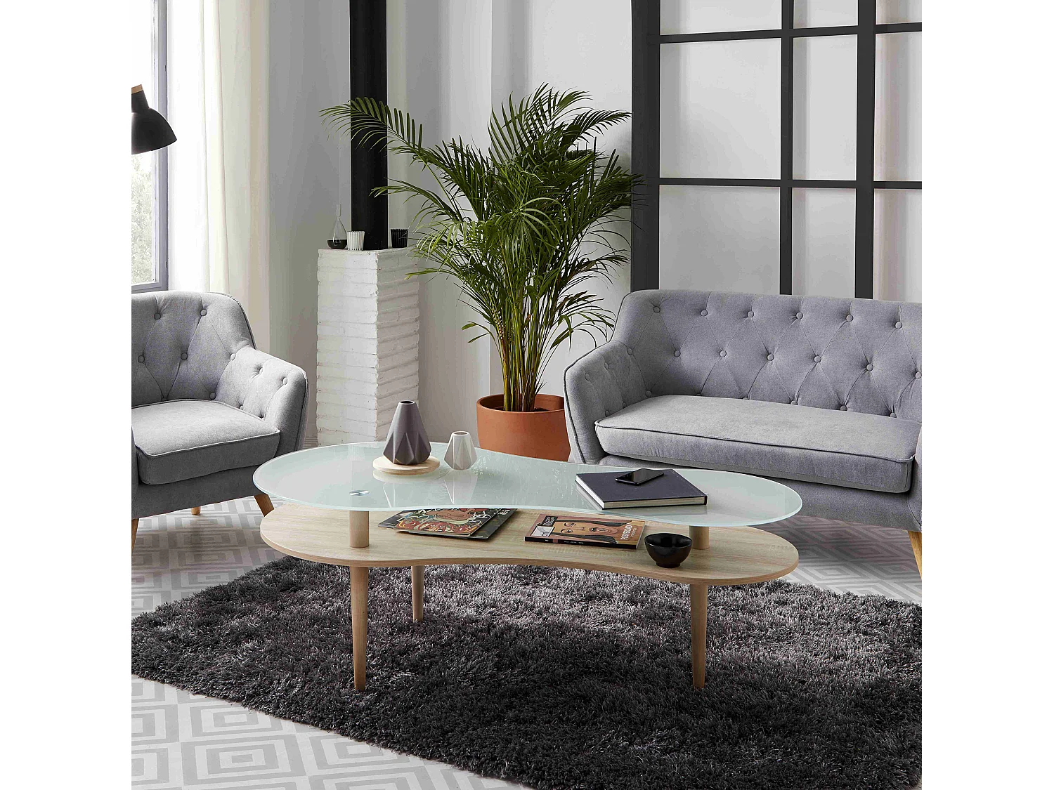 Mesa de centro Peanut con tapa glaseada