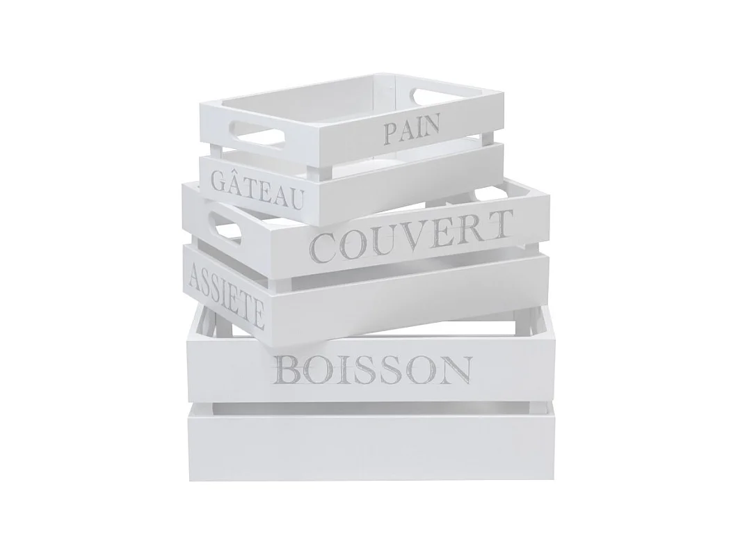 Boîtes lot de 3 en bois blanc 17x28x15/32x23x12/27x18x10cm