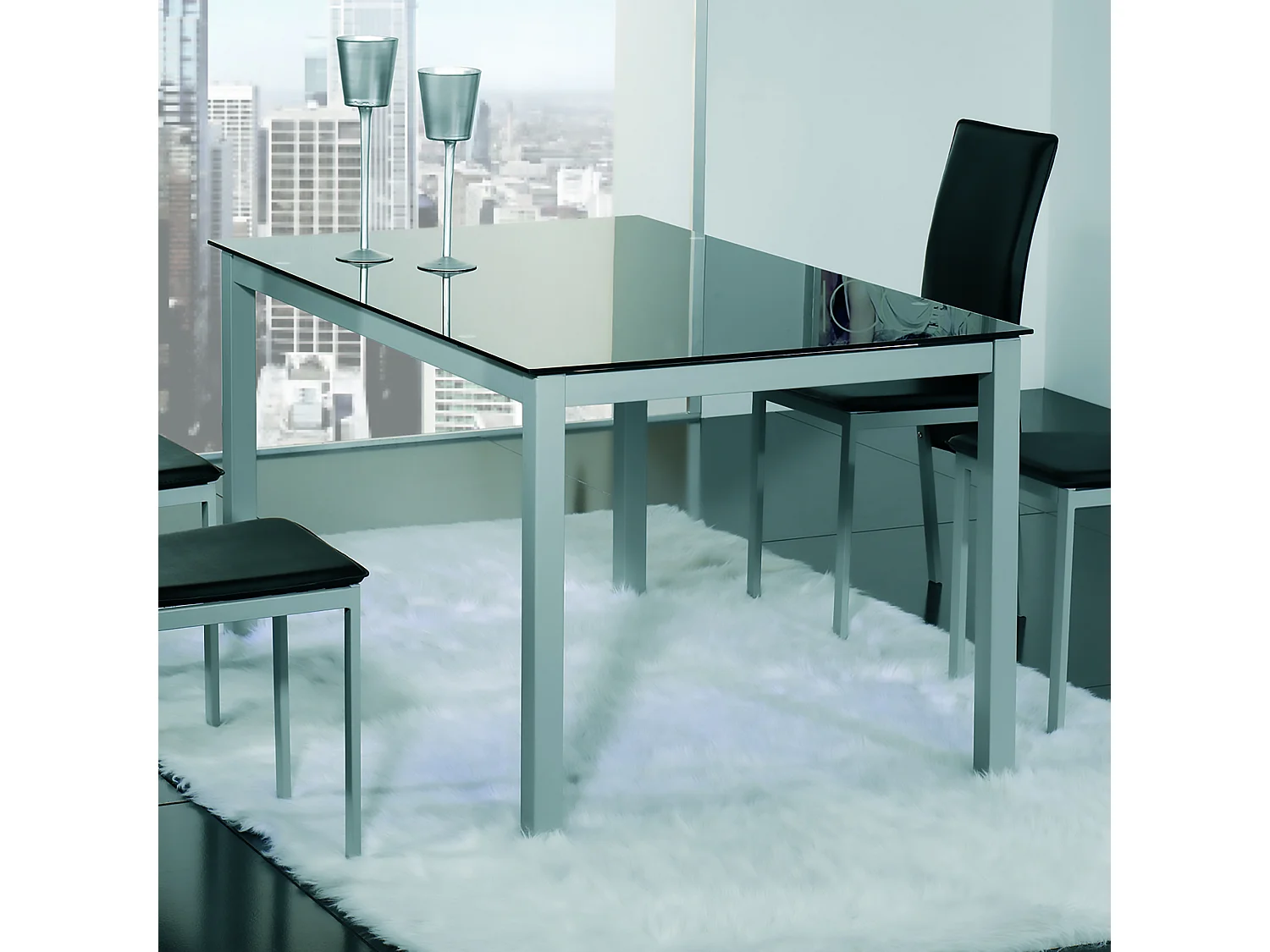 Mesa de comedor Cadell fija 140 gris con tapa negra