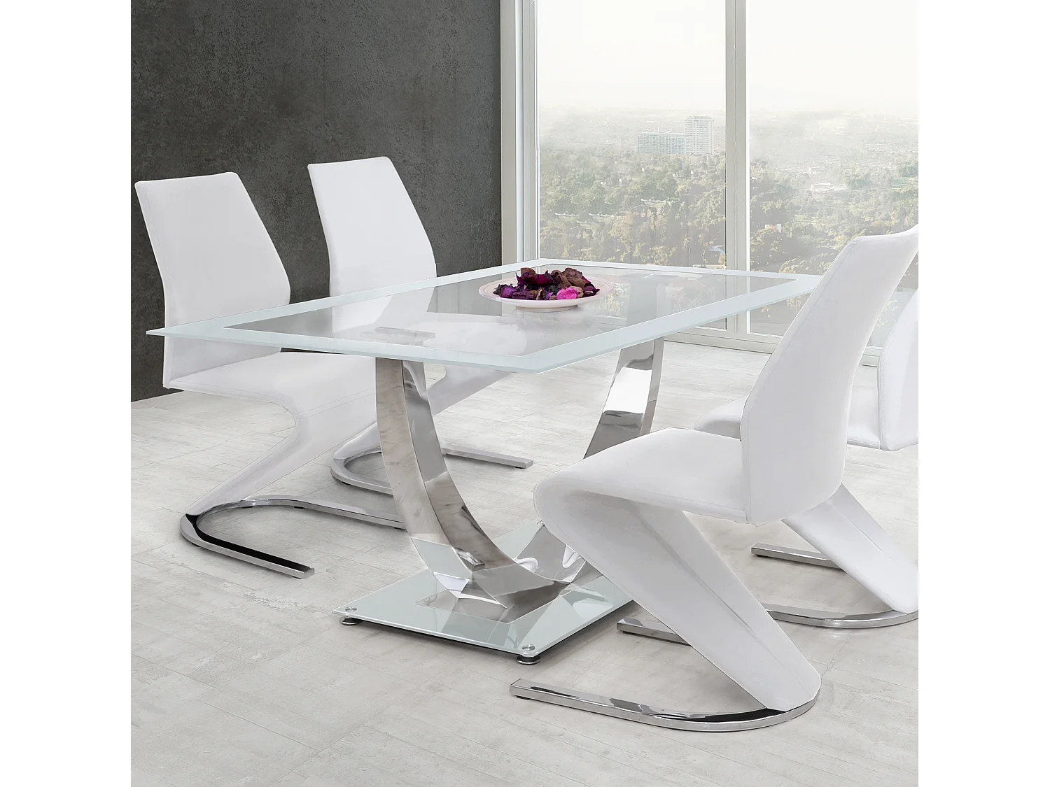 Mesa Unique blanca pata cromada