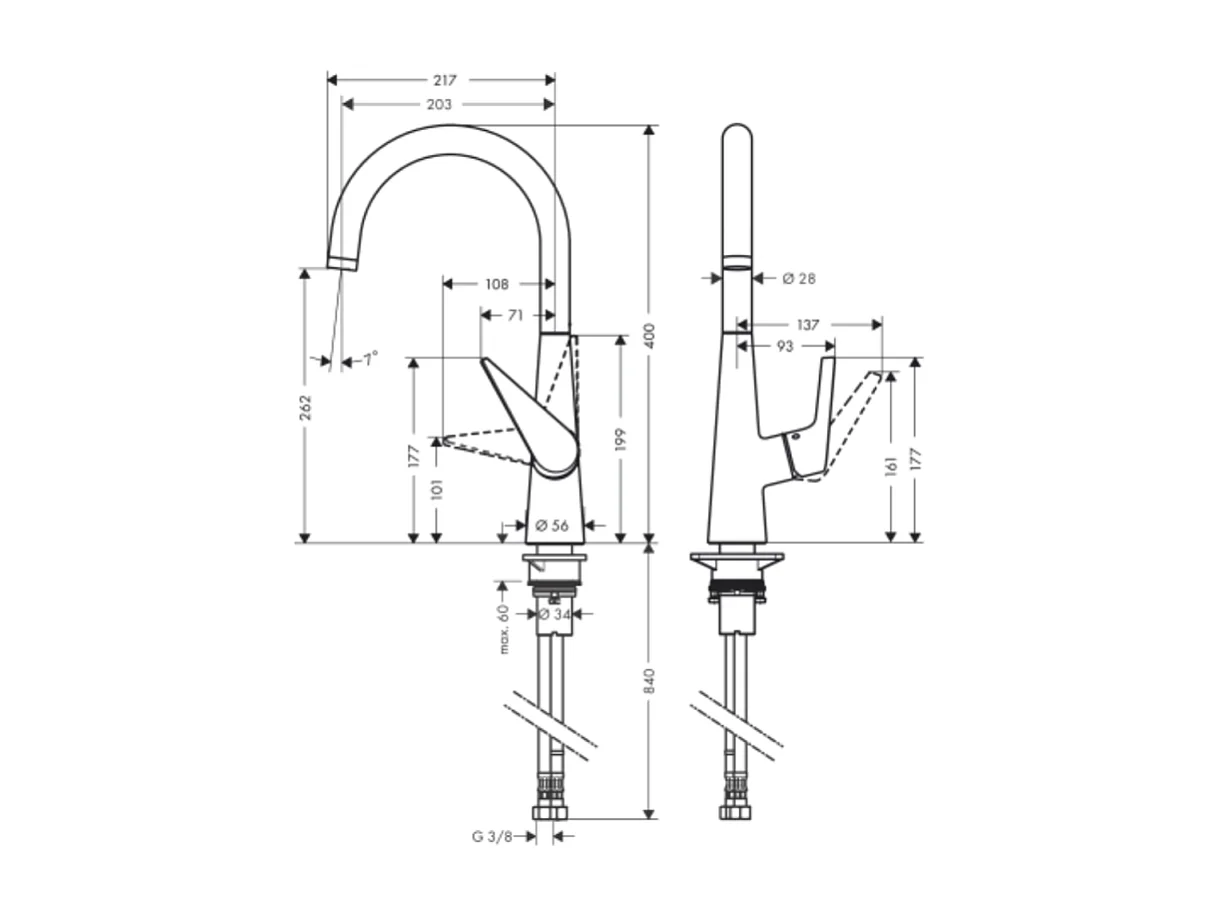 Robinet de cuisine HANSGROHE Talis M51 260 aspect acier inox