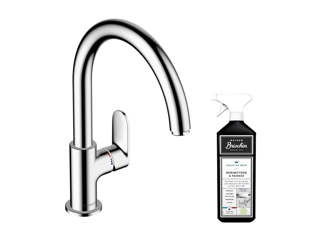 Robinet de cuisine HANSGROHE Vernis Blend M35 210 chromé + nettoyant Briochin