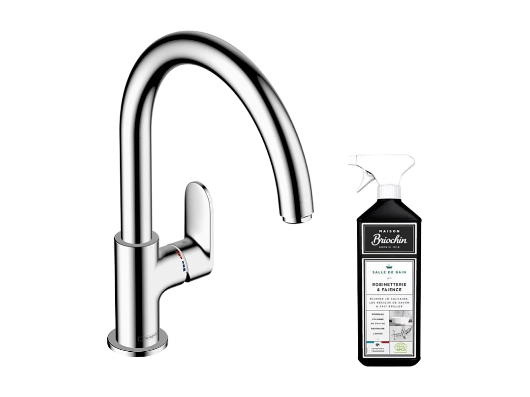 Robinet de cuisine HANSGROHE Vernis Blend M35 210 chromé + nettoyant Briochin