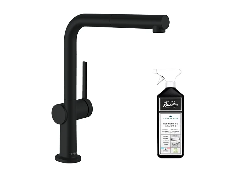 Robinet de cuisine avec douchette HANSGROHE Talis M54 270 sBox noir mat + nettoyant Briochin