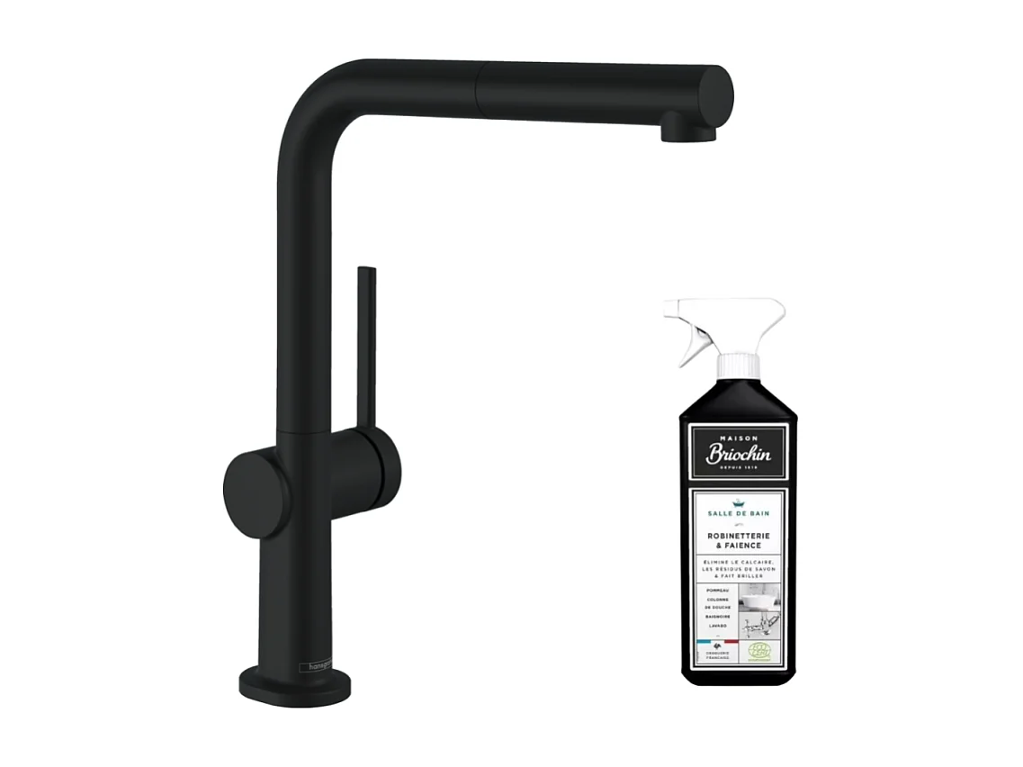Robinet de cuisine avec douchette HANSGROHE Talis M54 270 sBox noir mat + nettoyant Briochin