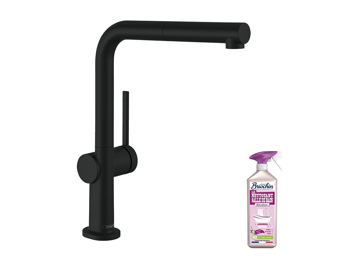 Robinet de cuisine avec douchette HANSGROHE Talis M54 270 sBox noir mat + nettoyant Briochin