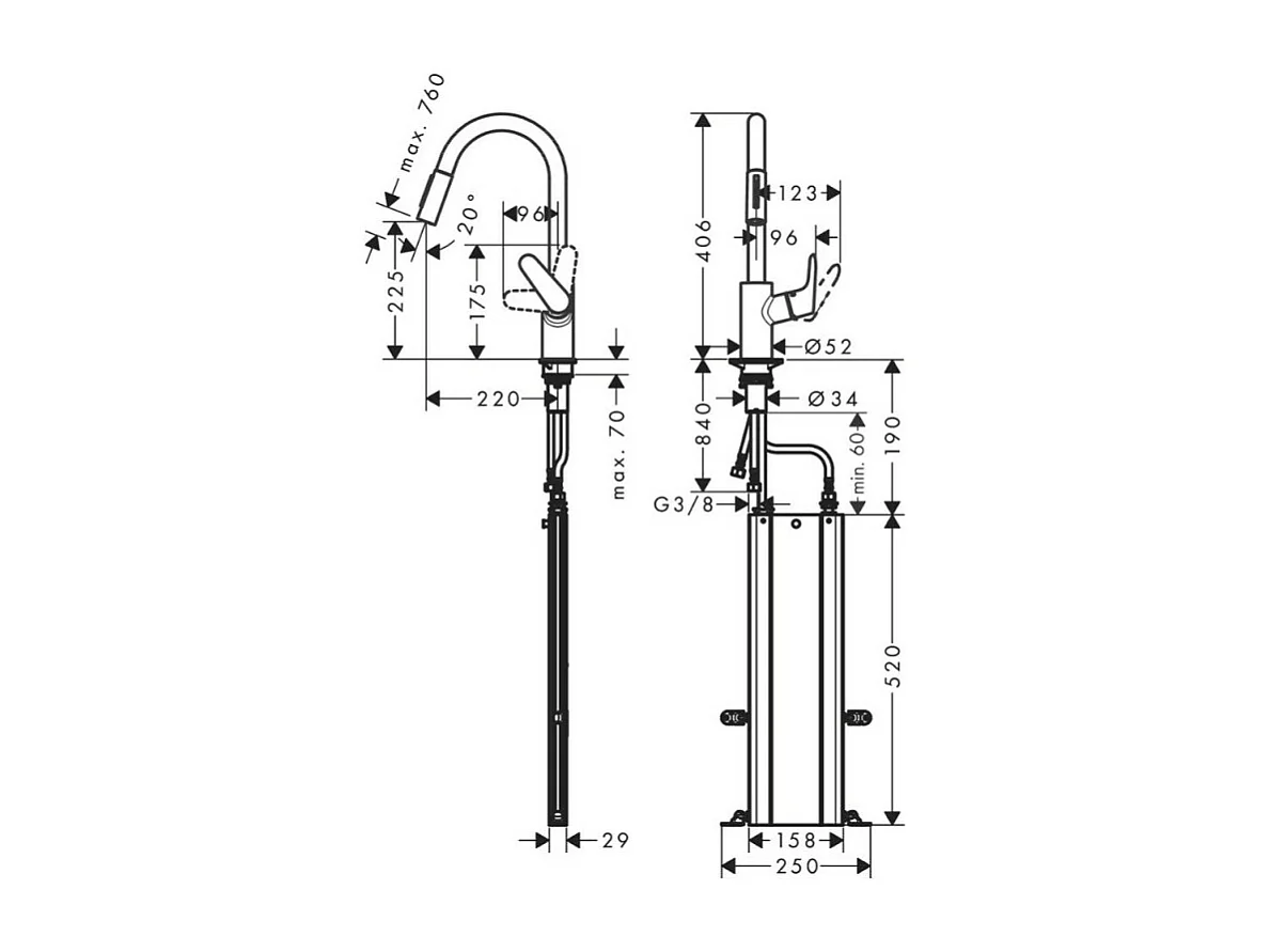 Grifo de cocina con ducha HANSGROHE Focus M41 240 sBox 2 chorros aspecto acero inoxidable