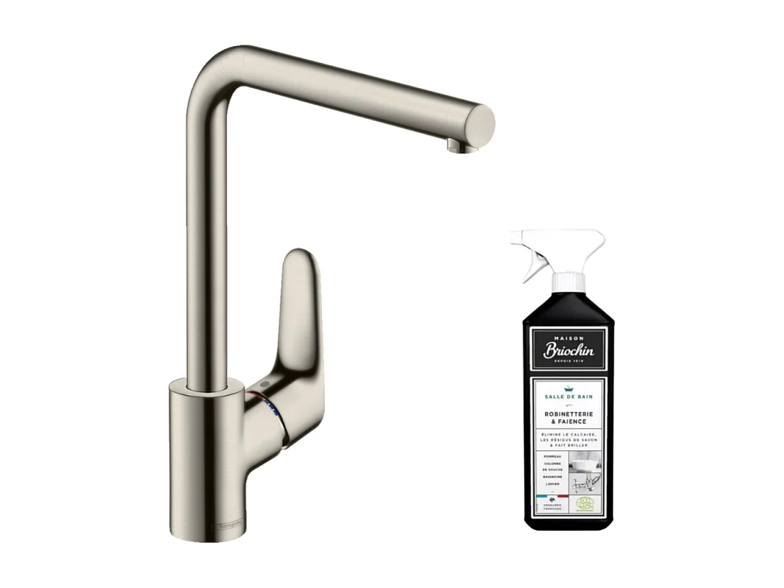 Robinet de cuisine HANSGROHE Focus M41 280 aspect acier inox + nettoyant Briochin
