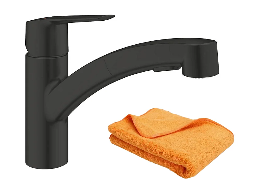 Robinet de cuisine avec douchette GROHE Start noir mat + microfibre