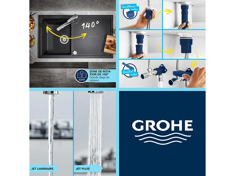 Robinet de cuisine avec douchette GROHE Start noir mat + microfibre