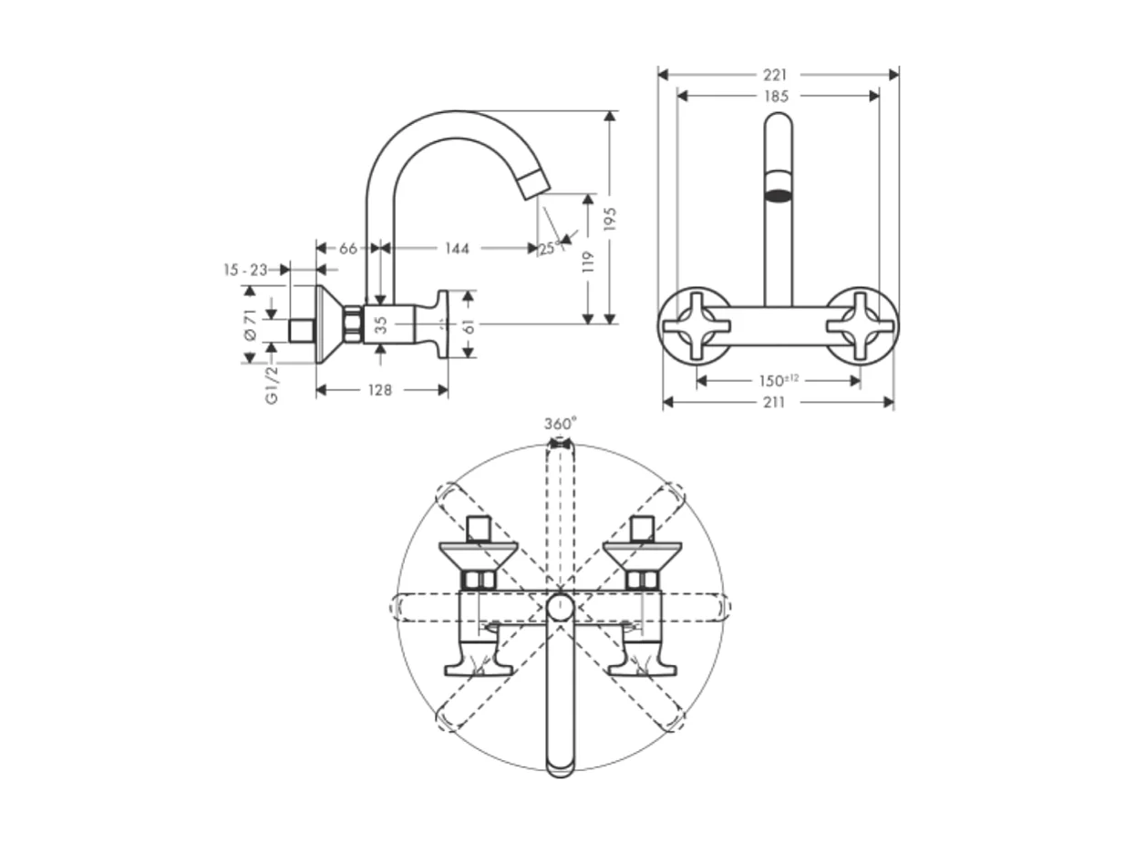 Mélangeur de cuisine mural bec haut HANSGROHE Logis M32 chromé