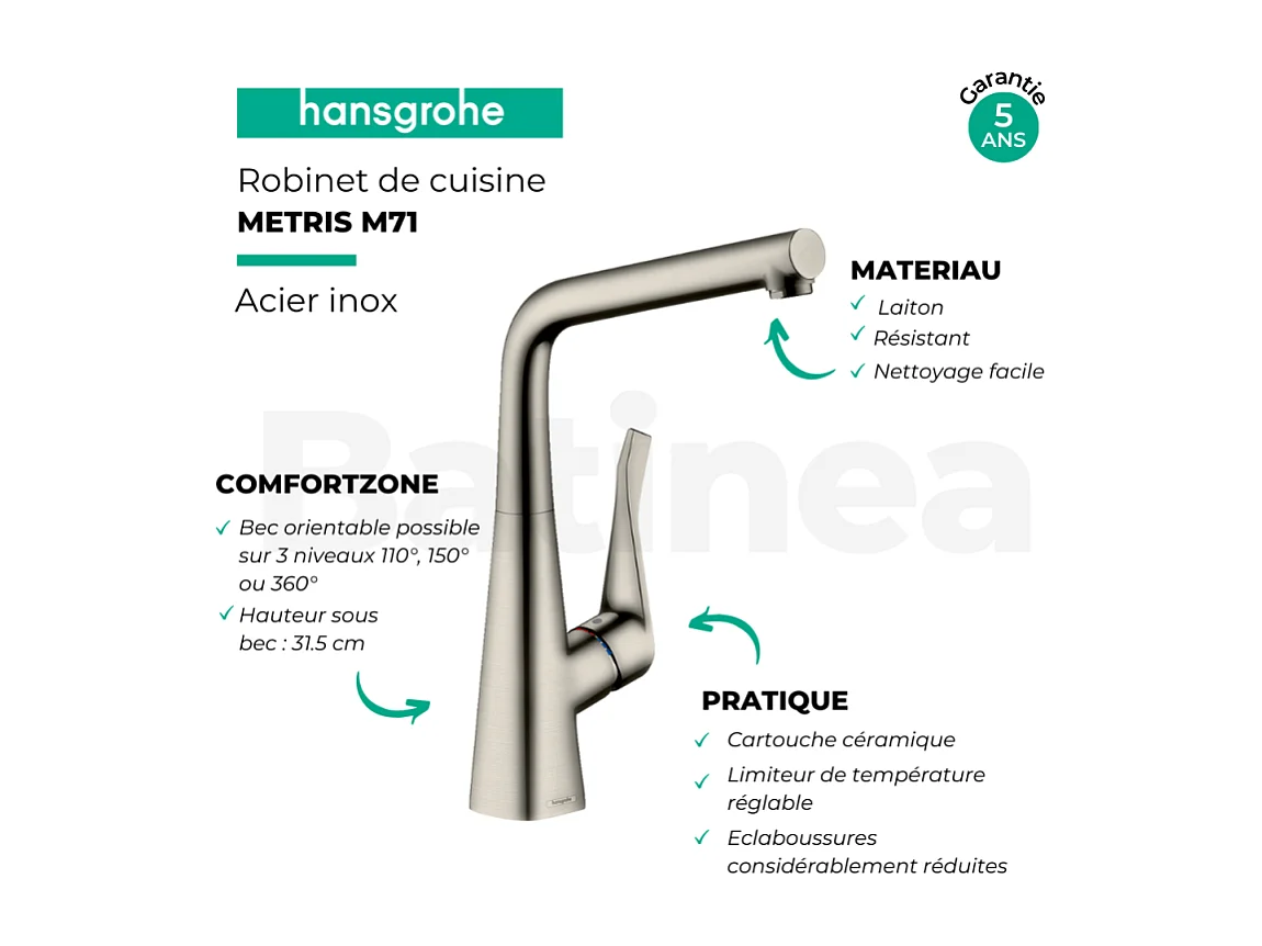 HANSGROHE Metris M71 320 grifo de cocina aspecto acero inoxidable