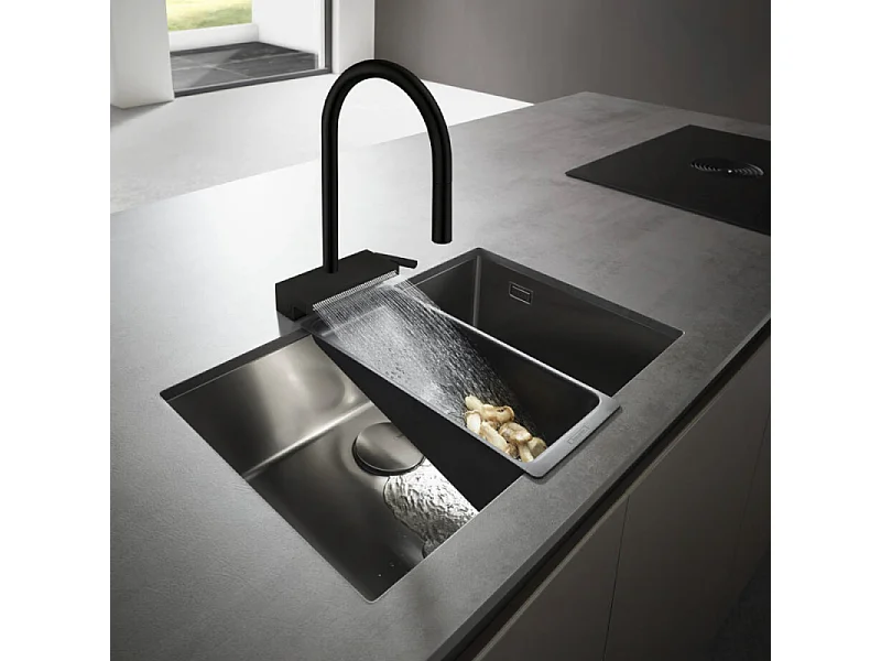 Robinet de cuisine avec douchette HANSGROHE Aquno Select M81 170 3 jets noir mat + nettoyant Briochin