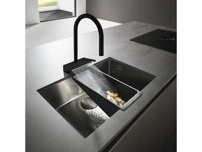 Robinet de cuisine avec douchette HANSGROHE Aquno Select M81 170 3 jets noir mat + nettoyant Briochin