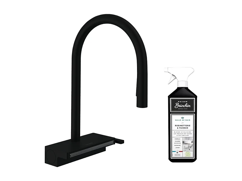 Robinet de cuisine avec douchette HANSGROHE Aquno Select M81 170 3 jets noir mat + nettoyant Briochin