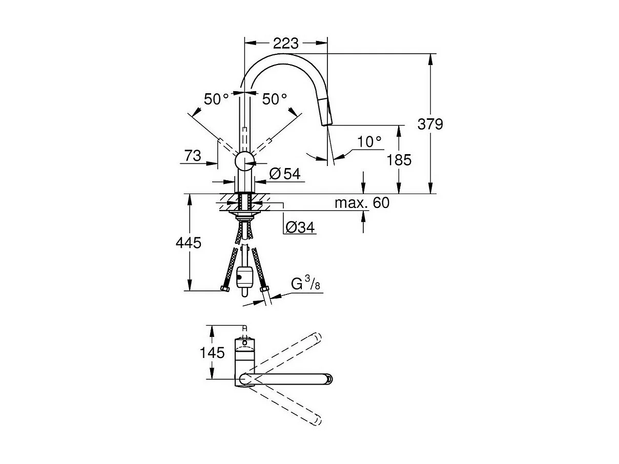 GROHE Minta mezclador de cocina caño alto cromado extraíble