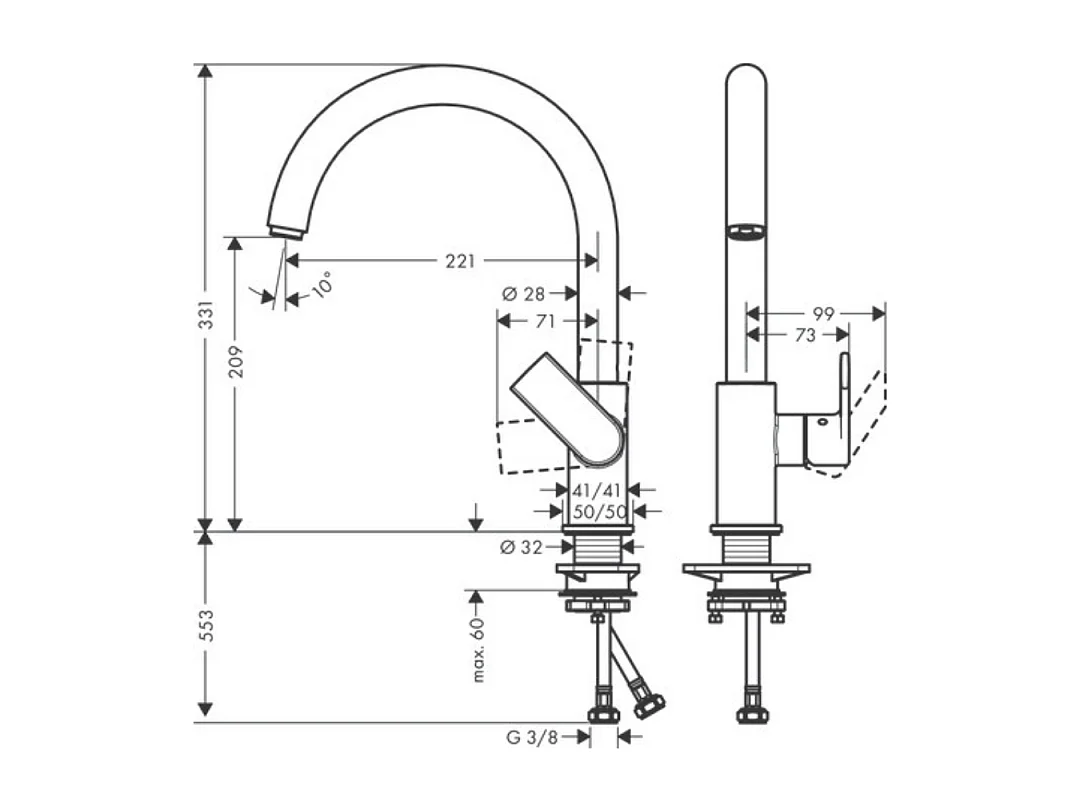 Robinet de cuisine HANSGROHE Vernis Shape M35 210 noir mat