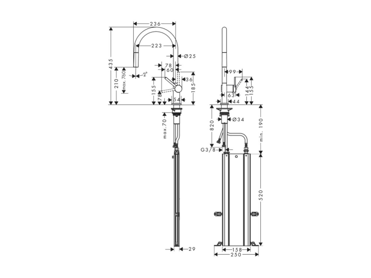 Robinet de cuisine avec douchette HANSGROHE Talis M54 210 sBox chromé + nettoyant Briochin