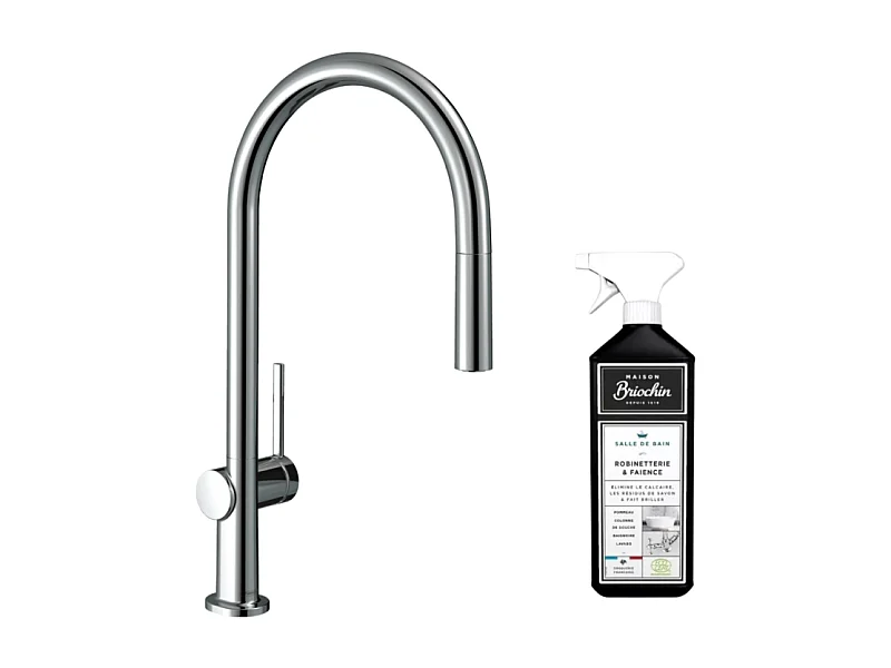 Robinet de cuisine avec douchette HANSGROHE Talis M54 210 sBox chromé + nettoyant Briochin